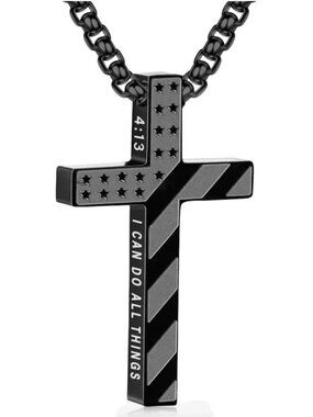 NEW - STAINLESS STEEL CROSS NECKLACE PHIL 4.13 BLACK/BLACK 24 INCH CHAIN